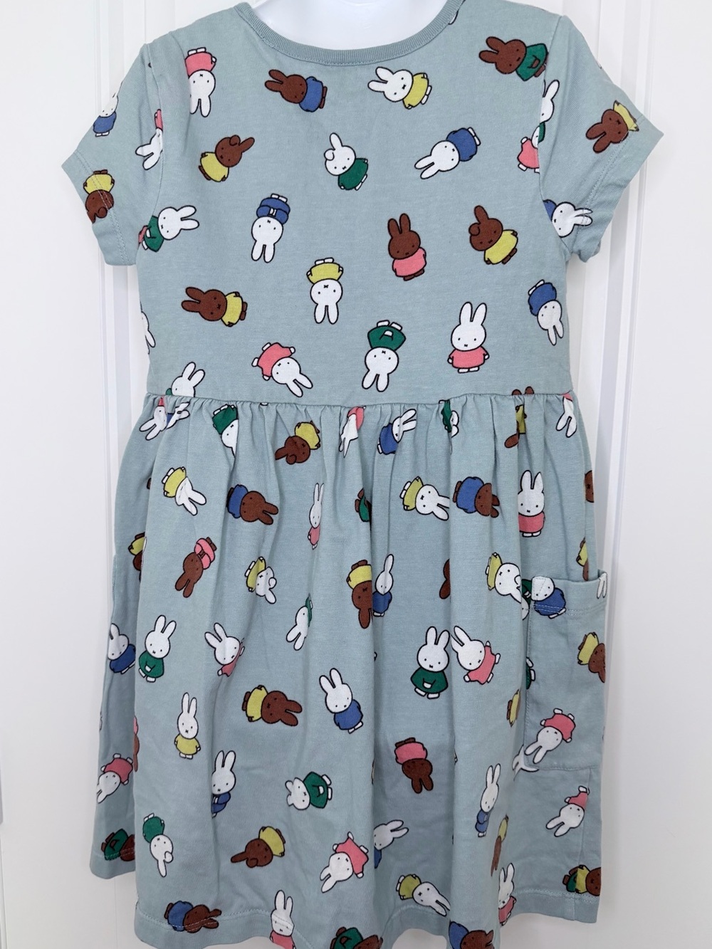 Girls Hanna Andersson Miffy Blue Cotton Short Sleeve Fit & Flare Dress 6/7